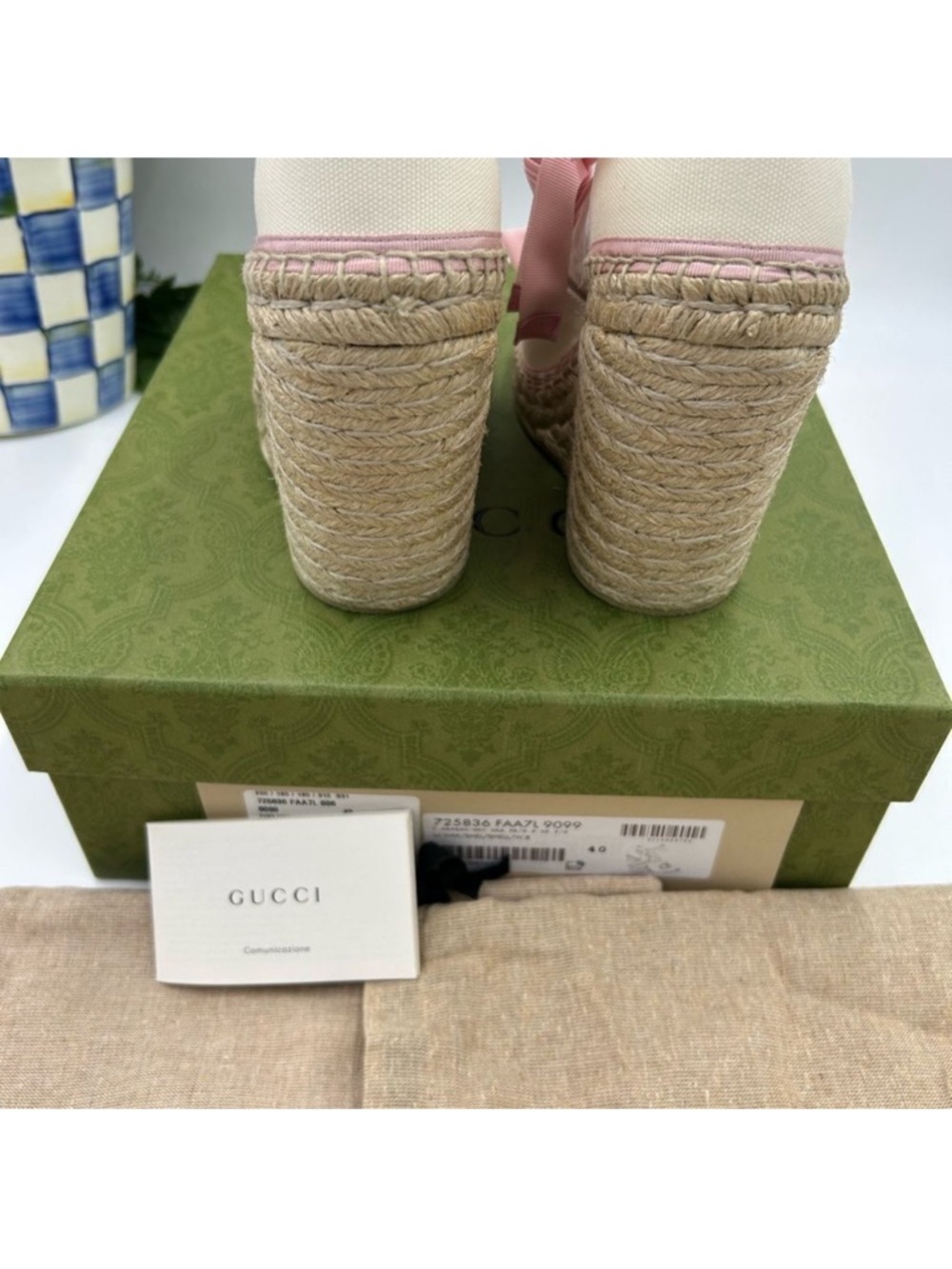 Women’s Gucci white/pink wedge ESPADRILLES size 40 made in Spain - Picture 4 of 9